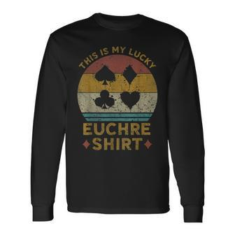 This Is My Lucky Euchre Vintage Euchre Card Game Long Sleeve T-Shirt T-Shirt | Mazezy