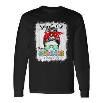 Lunch Lady Schools Out Summer Messy Bun Last Day Of School Long Sleeve T-Shirt T-Shirt | Mazezy