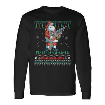 Machine Santa Claus Gun Lover Ugly Christmas Sweater Long Sleeve T-Shirt | Mazezy