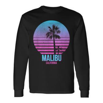 Malibu California Vintage Retro Palm Tree Beach Long Sleeve T-Shirt | Mazezy