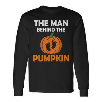 The Man Behind The Pumpkin Daddy Pregnancy Halloween Family Long Sleeve T-Shirt - Thegiftio UK
