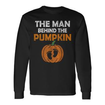The Man Behind The Pumpkin Daddy Pregnancy Halloween Family Long Sleeve T-Shirt - Thegiftio UK