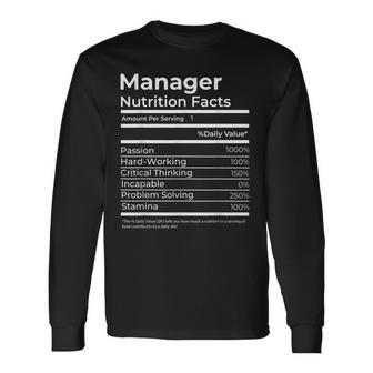 Manager Nutrition Facts Job Long Sleeve T-Shirt T-Shirt | Mazezy