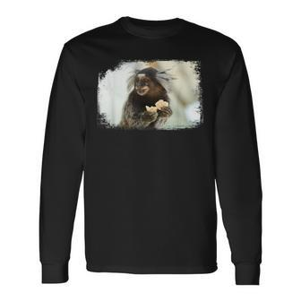 Marmoset Pygmy Monkey Eating Waffle Animal Brazil Ape Long Sleeve T-Shirt | Mazezy