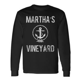 Marthas Vineyard Distressed Anchor Island Vacation Long Sleeve T-Shirt T-Shirt | Mazezy