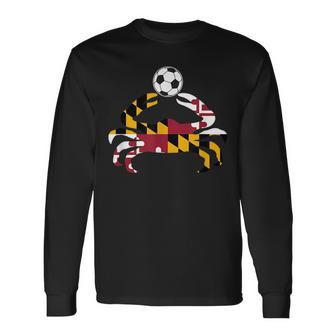 Maryland State Flag Blue Crab Pride With Soccer Ball Long Sleeve T-Shirt T-Shirt | Mazezy UK