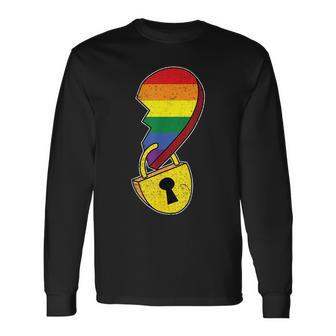 Matching Half Heart Gay Pride Lgbt-Q Flag Couple Lock Love Long Sleeve T-Shirt T-Shirt | Mazezy