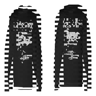 Matching Halloween Pajama Couples He's My Boo Skull Face Long Sleeve T-Shirt - Monsterry