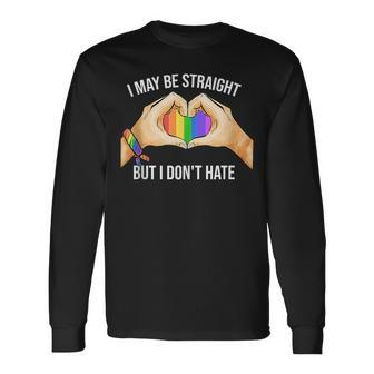 I May Be Straight But I Dont Hate Lgbt Gay Pride Hand Heart Long Sleeve T-Shirt T-Shirt | Mazezy