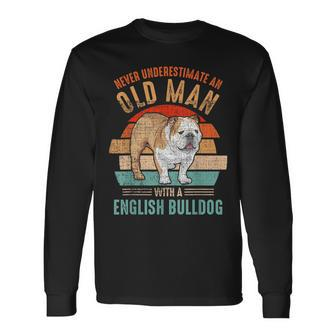 Mb Never Underestimate An Old Man With English Bulldog Long Sleeve T-Shirt - Seseable