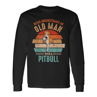 Mb Never Underestimate An Old Man With A Pitbull Long Sleeve T-Shirt - Seseable