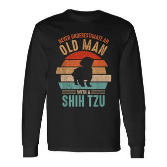 Mb Never Underestimate An Old Man With A Shih Tzu Long Sleeve T-Shirt - Seseable