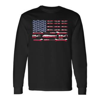Mechanic Engineer Car Motorcycle Plane Us Flag Patriotic Long Sleeve T-Shirt | Mazezy DE