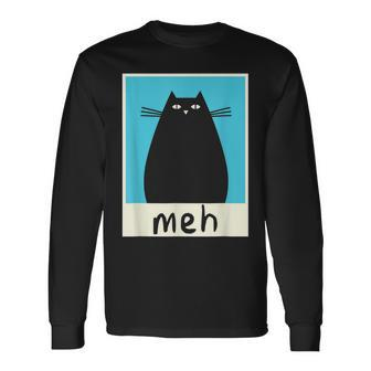Meh Cat Meow Kitty Cat Lover Japanese Cat Kawaii Anime Long Sleeve T-Shirt - Seseable