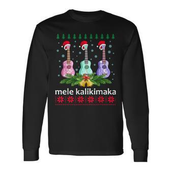 Mele Kalikimaka Ukulele Guitar Hawaii Christmas Long Sleeve T-Shirt - Monsterry UK