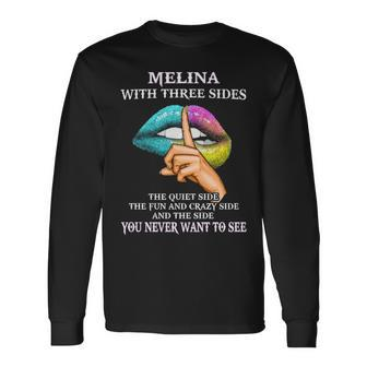 Melina Name Melina With Three Sides Long Sleeve T-Shirt - Seseable