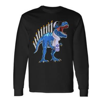 Menorasaurus Rex T Rex Dinosaur Hanukkah For Boys Long Sleeve T-Shirt | Mazezy