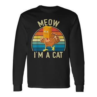 Meow I'm A Cat Thanksgiving Turkey Fake Cat Vintage Long Sleeve T-Shirt | Mazezy