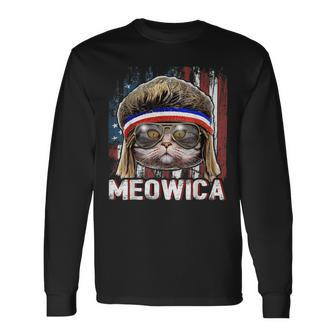 Meowica Cat Mullet American Flag Patriotic 4Th Of July Long Sleeve T-Shirt - Monsterry