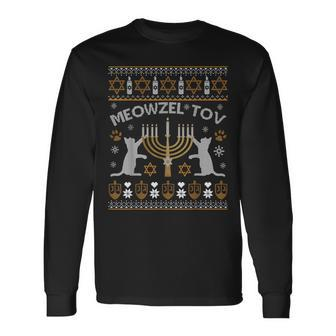 Meowzel Tov Chanukah Hanukkah Ugly Sweater Long Sleeve T-Shirt | Mazezy