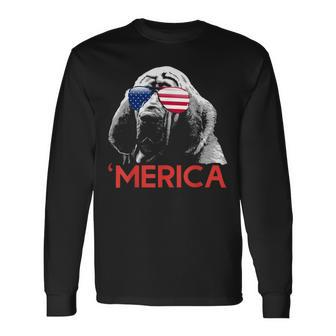 Merica Bloodhound American Flag 4Th Of July Long Sleeve T-Shirt - Monsterry