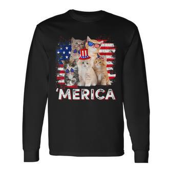 Merica Cats Patriotic Cat Lovers Usa Flag 4Th Of July Long Sleeve T-Shirt T-Shirt | Mazezy