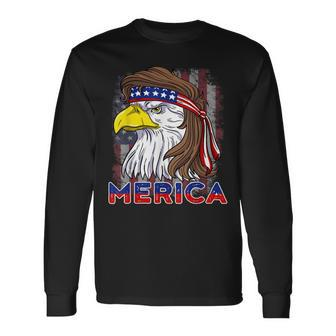 Merica Eagle Mullet American Flag Usa 4Th Of July Long Sleeve T-Shirt - Monsterry