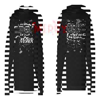 Merry Christmas Buffalo Plaid Red Santa Hat Xmas Pajamas Long Sleeve T-Shirt | Mazezy