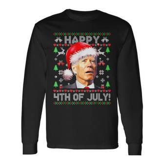 Merry Christmas Joe Biden Happy 4Th Of July Ugly Xmas Long Sleeve T-Shirt | Mazezy