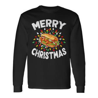 Merry Christmas Sweaters Food Lover Shrimp Po' Boy Xmas Long Sleeve T-Shirt | Mazezy
