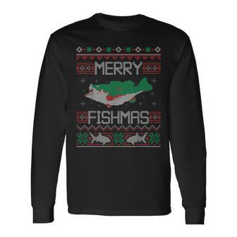 Merry Fishmas Fishing Dad Fish Angler Ugly Christmas Sweater Long Sleeve T-Shirt - Monsterry UK