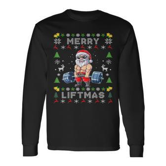 Merry Liftmas Christmas Santa Lifting Bodybuilding Long Sleeve T-Shirt - Monsterry