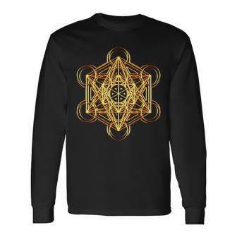 Metatrons Cube Sacred Geometry Psytrance Festival Rave Edm Long Sleeve T-Shirt | Mazezy