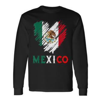 Mexico City Mexican Flag Heart Viva Mexico Independence Day Long Sleeve T-Shirt - Seseable