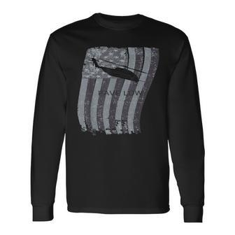 Mh-53 Pave Low Helicopter Distressed Us Flag Long Sleeve T-Shirt | Mazezy