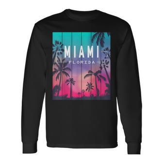 Miami Florida Sunset I Love Miami Beach Souvenir Long Sleeve T-Shirt - Seseable