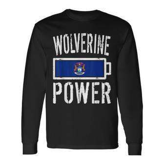 Michigan Flag Wolverine Power Battery Proud Long Sleeve T-Shirt T-Shirt | Mazezy