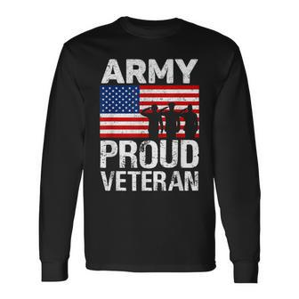 Military Red White Blue Flag Proud Army Veteran Long Sleeve T-Shirt T-Shirt | Mazezy