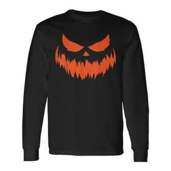 Minimalist Halloween Pumpkin Costume Creepy Pumpkin Face Pumpkin Long Sleeve T-Shirt T-Shirt | Mazezy