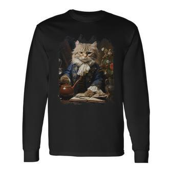 Minuet Cat Pouring Founding Fathers Retro Animal Long Sleeve T-Shirt | Mazezy
