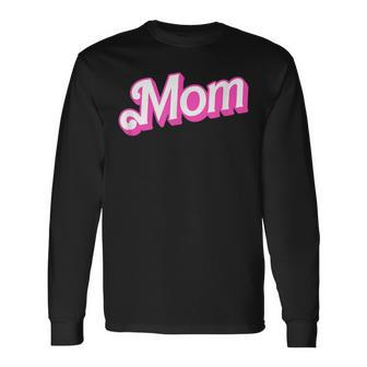 Mom Pink & White Overlapping Font Halloween Costume Long Sleeve T-Shirt - Monsterry