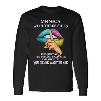 Monica Name Monica With Three Sides Long Sleeve T-Shirt - Seseable