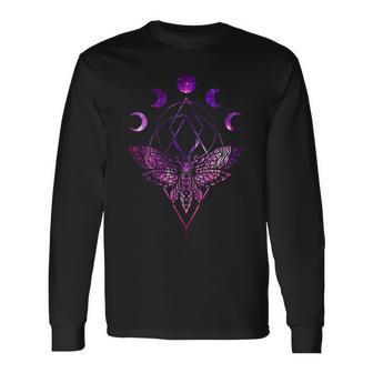 Moon Phase Moth Luna Gothic Wiccan Witchcraft Cottagecore Long Sleeve T-Shirt | Mazezy