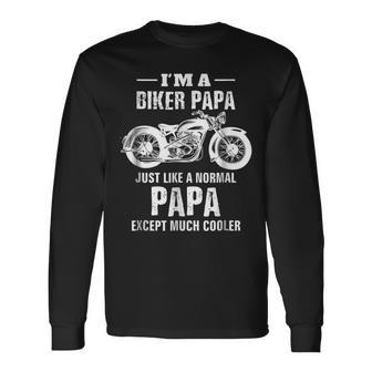 Motorcycle Biker Papa Bike Dad Grandpa Long Sleeve T-Shirt T-Shirt | Mazezy