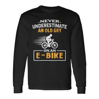 Mountain Bike Ebike Biker Dad Cyclist Ebike Bicycle Long Sleeve T-Shirt - Seseable