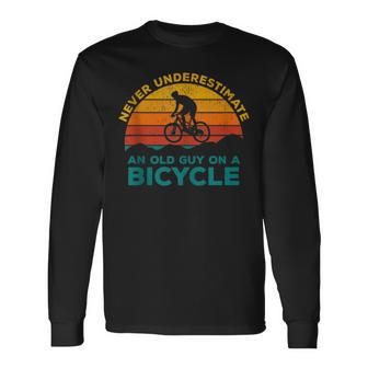 Mountain Bike Never Underestimate An Old Guy On A Bicycle Long Sleeve T-Shirt | Seseable CA