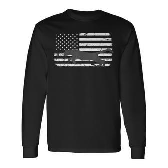 Mountain Lion Silhouette Distressed American Flag Long Sleeve T-Shirt | Mazezy