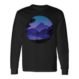 Mountain Silhouette Forest Lake Reflection Long Sleeve T-Shirt | Mazezy