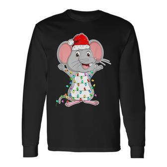 Mouse Wearing Santa Hat Xmas Rats Mouse Lover Christmas Long Sleeve T-Shirt - Seseable