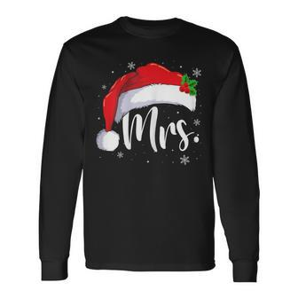 Mr Mrs Claus Christmas Couples Matching His And Her Pajamas Long Sleeve T-Shirt - Seseable